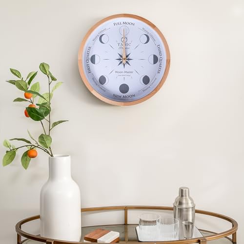 Planeteco Moon Master - Precision Lunar Phase Wall Clock - Accurate Moon Tracking & Easy-to-Read Dial for Lunar Cycle - Stylish Round Moon Phase Clock - Celestial Home Decor - Natural Stain - Image 2