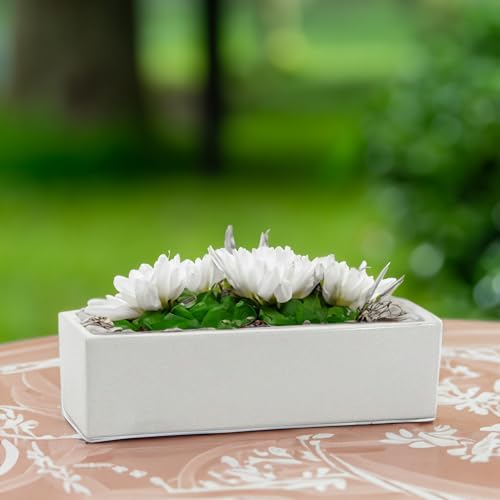 WGVI Long Rectangle Ceramic Planter Vase in White 14" x 4" x 4"H, Rectangular Box Block Terrarium Pot, Flower Arrangement, Tabletop Centerpiece, Home Decor Organization Storage Container, 4 Pcs. - Image 4