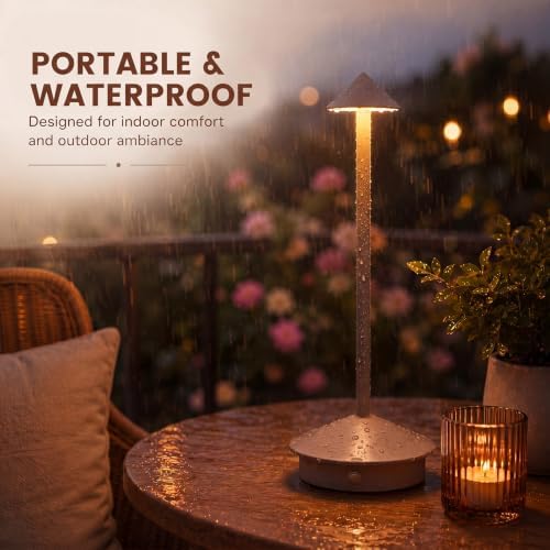 6 Pack Cordless Table Lamp, 3 Color Stepless Dimmable, Brown - Image 4