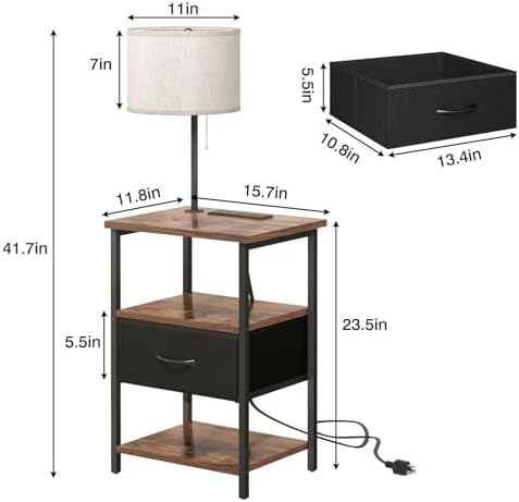 Fixwal Nightstand with Lights Bedside Table with 3 Color Temperatures Bulb, Night Stand with Charging Station End Table with Adjustable Fabric Drawer for Bedroom Dorm - Image 3
