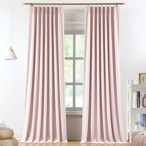 Vision Home Soft Pink Pinch Pleated Full Blackout Curtains Linen Blended Room Darkening Curtain Panels 120 inch for Living Room Bedroom Thermal Insulated Pinch Pleat Drapes with Hooks 40" Wx120 Lx2 by VisionHome