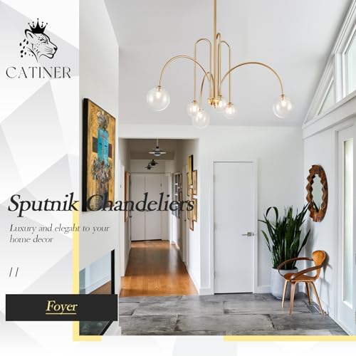 CATINER Modern 40" 6-Light Gold Sputnik Chandelier with Clear Glass Globe - Image 2