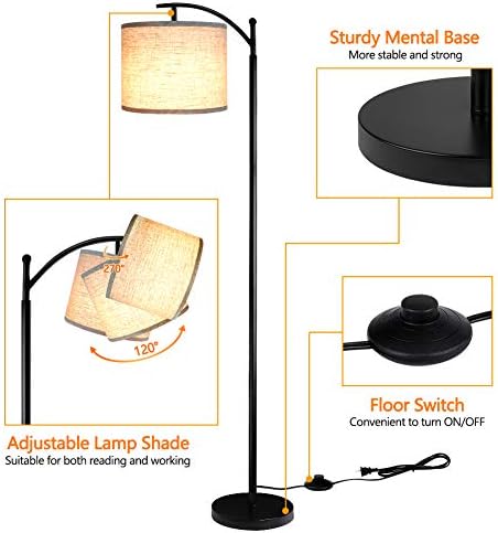 ROTTOGOON Floor Lamp for Living Room with 3 Color Temperatures LED Bulb, Standing Lamp Tall Industrial Floor Lamp Reading for Bedroom, Office (9W LED Bulb, Beige Lampshade Included) -Black - Image 3