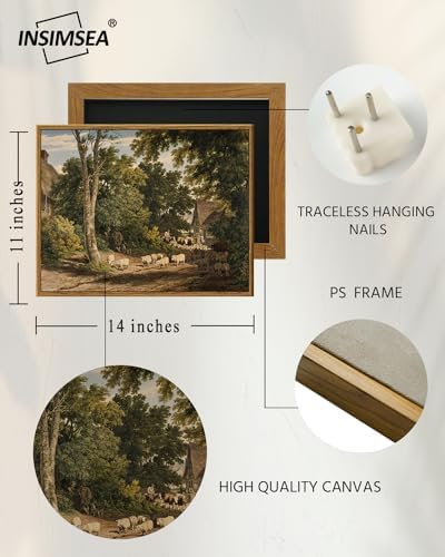InSimSea Framed Canvas Wall Art Vintage Decor, Room Decor Classical Countryside Landscape Watercolor Painting Canvas Prints Wall Art for Living Room Badroom Farmhouse Bathroom Decor, 11"x14" - Image 4