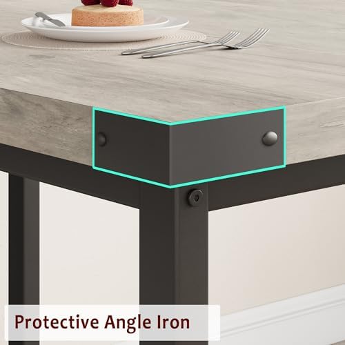 IDEALHOUSE 63" 3 Piece Extendable Dining Table Set for 4-6, Rectangle Wooden Kitchen Table with 2 Soft Benches Set for 6, Sturdy Metal Frame, Dinette Table Set for Apartment, Kitchen, Rustic Gray - Image 6