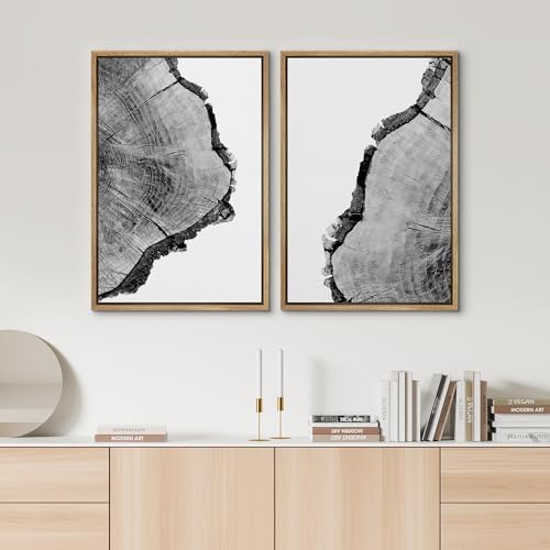 SIGNWIN Framed Wall Art Print Set Black & White Close Up Tree Ring Details Nature Wilderness Photography Modern Art Rustic Relax/Calm Multicolor for Living Room, Bedroom, Office - 24"" x36 x2 Natural - Image 3