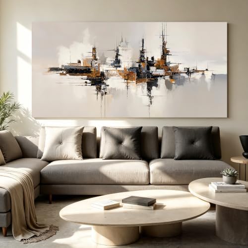 Grey Color Block Large Abstract Canvas Wall Art Decor For Living Room 29×58 - Image 2