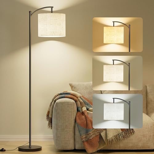 mukuxin Floor Lamp, LED Floor Lamp with Foot Switch & Adjustable Linen Lampshade, 3 Color Temperature Tall Modern ARC Standing Lamps for Living Room Office Bedroom (9W Blub Included) by Mukuxin