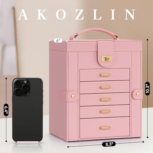 AKOZLIN 6-Tier Jewelry Box Organizer 5 Drawers Storage Light Pink Regular - Image 4