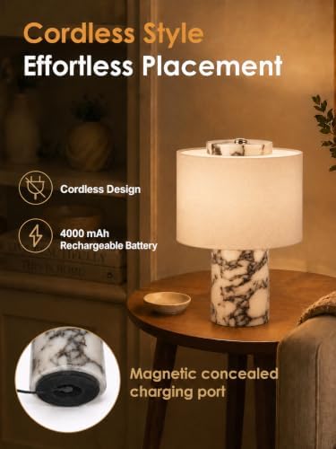 Cordless Marble Table Lamp with Natural Veining Decorative Ambient Lamp - Image 3