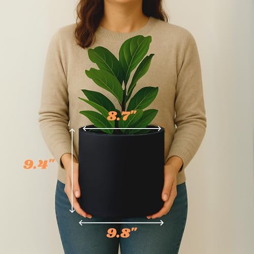 Fox & Fern Large Planter for Indoor or Outdoor, Black Matte, 10 Inch - Image 6