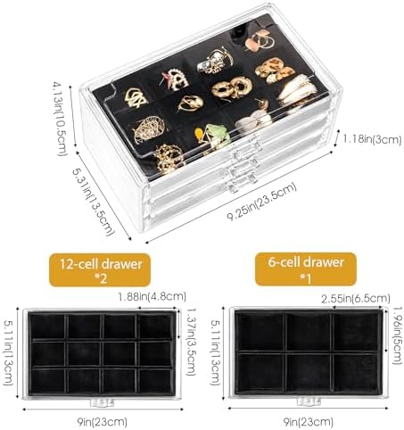 ProCase Earring Holder Organizer Jewelry Box with 3 Drawers, Black - Image 4