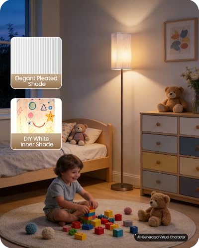 64.2'' Dimmable Floor Lamp for Living Room with Remote and Foot Switch, Corner Floor Lamp for Bedroom, Includes 10W A19 Bulb, Modern Standing Tall Lamp, ETL Listed, Brown and White VCW17LD05 - Image 6