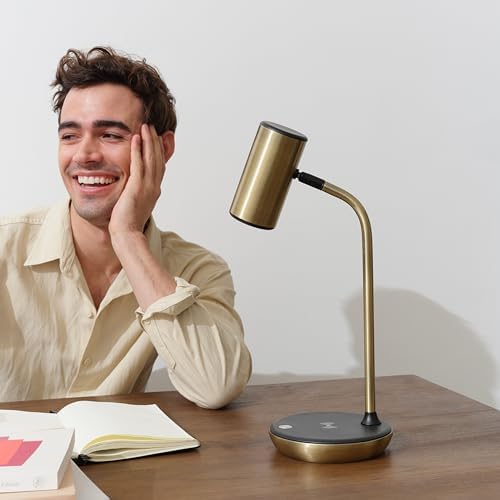 Brightech Ezra Office Desk Lamp – Wireless Charging Pad and Color Temperature Changing Light Options – Living Room or Den Table Light for Art Deco, Mid-Century, Contemporary Décor - Brass - Image 2