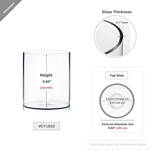 WGV Cylinder Vase, Width 10", Height 10", Clear Wide Large Diameter Flower Glassware, Floral Container, Planter Terrarium for Wedding Party Event, Home Accent Decor, 1 Piece - Image 2