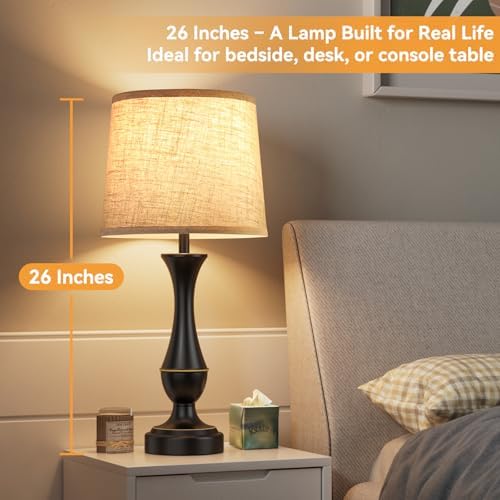 Touch Lamps for Nightstand, 3 Way Dimmable Lamps for Bedroom with USB C+A - Image 2