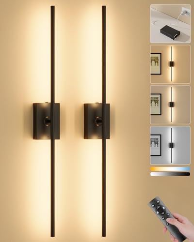 Battery Operated Wall Sconces Set of 2, Remote Control, 10000mAh, Black by Ouyulong