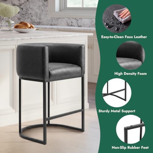 Counter Height Bar Stools Set of 4, Modern Counter Stools for Dining Room, 24 Inch Barstools for Kitchen Island, Faux Leather Bar Stool with Metal Legs and Back Footrest, Black - Image 3