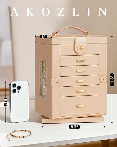 AKOZLIN 6-Tier Jewelry Box Organizer 5 Drawers Storage M-L Champagne - Image 6