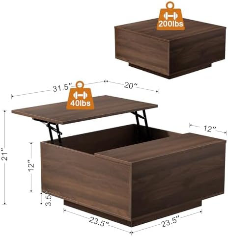 FABATO 31.5'' Lift Top Coffee Table Wood Center Table with Storage, Walnut - Image 2
