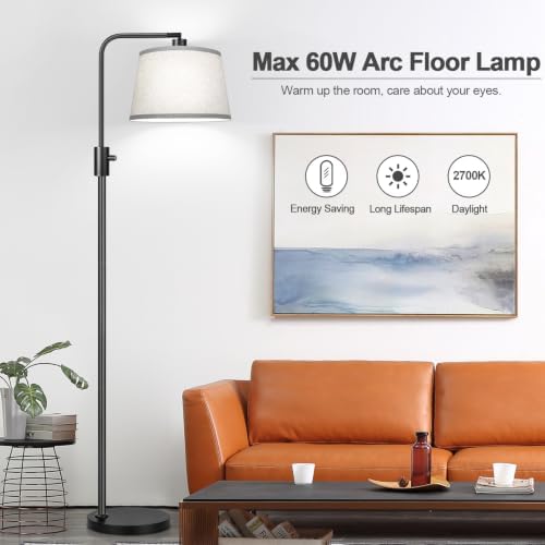 【Upgraded】 Dimmable Floor Lamp, 1000 Lumens LED Edison Bulb Included, Arc Floor Lamps for Living Room Modern Standing Lamp with Gray Shade, Tall Lamps for Living Room Bedroom Office Dining Room - Image 6
