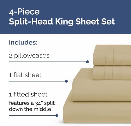 Flex Top Split Head King 4 Piece Sheet Set - Ultra-Soft, Breathable - Beige - Image 3