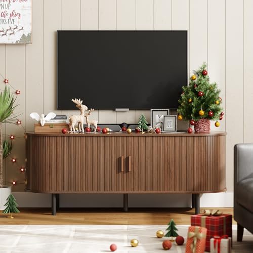 ONBRILL 55" TV Stand with Power Outlet & Storage for TVs up to 60", Walnut by ONBRILL