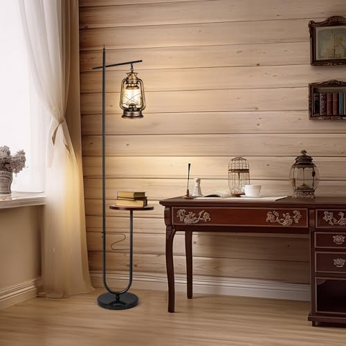 Vintage Floor Lamp with Table,Classical Lantern Standing Rustic Farmhouse Nightstand Hanging Arc Floor Lamp with Bronze Gold Finish,for Living Room,Bedroom,Reading Room(Bronze) - Image 5