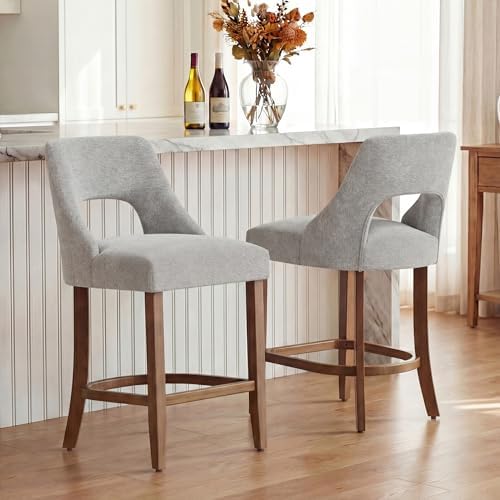 UVV Bar Stools Set of 4, Upholstered Counter Height Bar Stools, Modern Counter Stools with Wood Legs for Kitchen Island Dining Room Bar, Light Grey - Image 5
