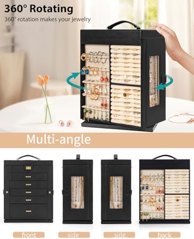 AKOZLIN 6-Tier Jewelry Box Organizer 5 Drawers Storage XXL Black - Image 3