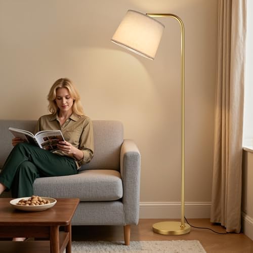 Ambimall Remote-Controlled Floor Lamp - Color Temperature Adjustable and Fully Dimmable, Standing Lamp for Living Room with Rotating Head, Tall Lamp for Bedroom, 9W Bulb Included (Gold and Beige) - Image 6
