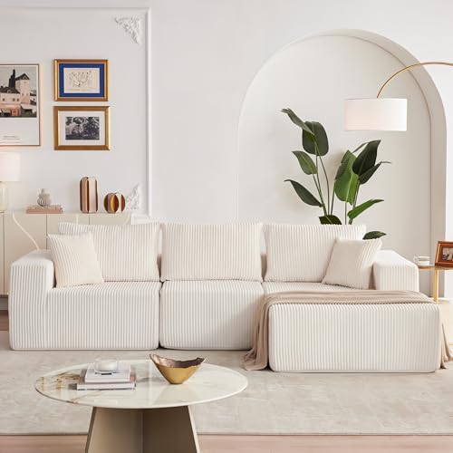 Weture 108" Boneless Couch with Chaise, Modular Sofa with Deep Seat, Beige - Image 2