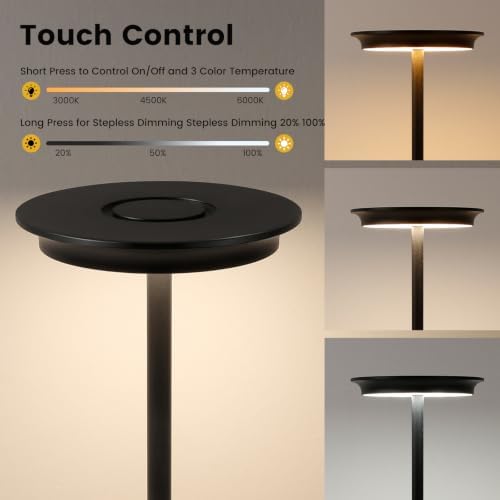 LED Rechargeable Cordless Table Lamp Battery Operated Light Set of 2 Black - Image 2