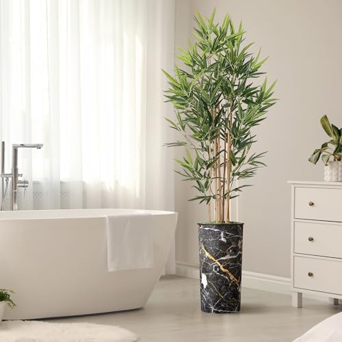 Artificial Tree in Modern Granite Effect Planter, Fake Bamboo Silk Tree for Indoor and Outdoor Home Decoration - 70" Overall Tall (Plant Pot Plus Tree) - Image 6