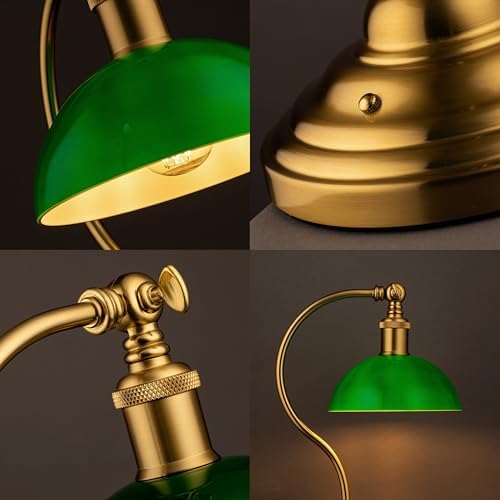 O'Bright Bankers - Cordless LED Table Lamp, Battery-Operated, Rechargeable, 3-Level Dimming, Universal USB-C Charging, 180° Swivel Head, Classic Green Glass Shade, Antique Brass - Image 7