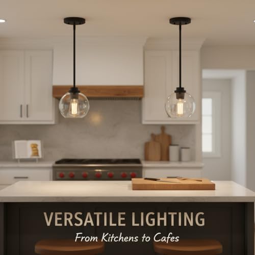 Black Globe Pendant Light, 1-Pack Modern Clear Glass Hanging Fixture - Image 6