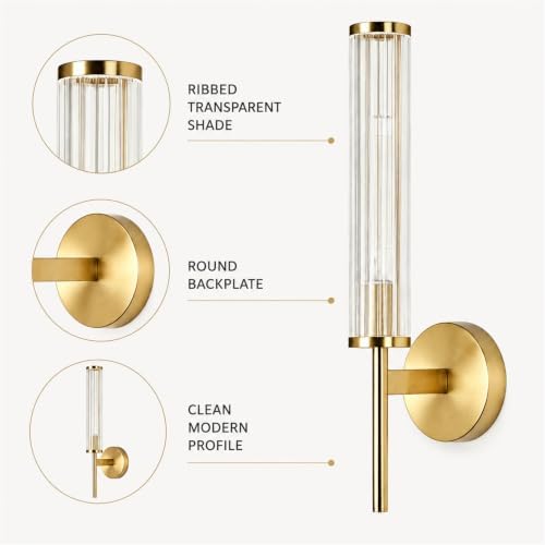 LIGHTLAND Gold Wall Sconce, Metal Glass Wall Light, 18.5 Inch, Pack of 1 - Image 4