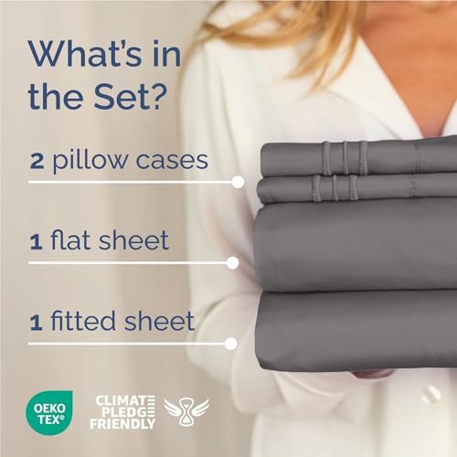 Full Size 4 Piece Sheet Set - Comfy Breathable & Cooling Sheets - Dark Grey - Image 2