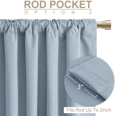 Faux Linen Total Blackout Curtains for Bedroom 96 Inches Long, Dusty Blue - Image 4