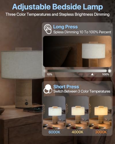 Rechargeable Marble Table Lamp 3CCT Touch Control Linen Shade - Image 2
