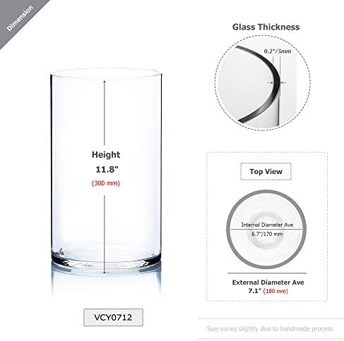 WGV Cylinder Vase, Width 7", Height 12", Clear Wide Large Diameter Flower Glassware, Floral Container, Planter Terrarium for Wedding Party Event, Home Accent Decor, 1 Piece - Image 2