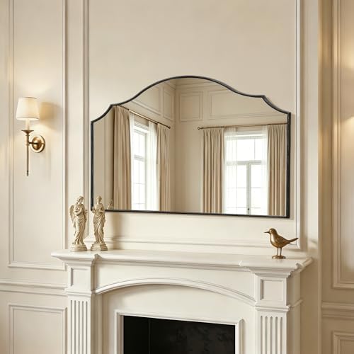 Besdomus Black Scalloped Wall Mirror: 54"x34" Oversized Wood Arched Mirror - Image 6
