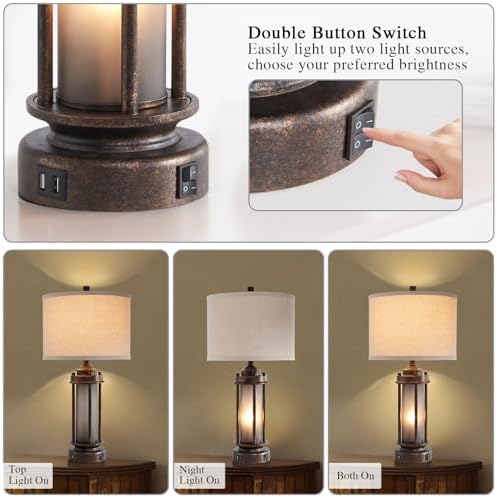 AIEAMPDO 25" Farmhouse Lamps for Living Room with 2 USB C+A Ports - Image 3