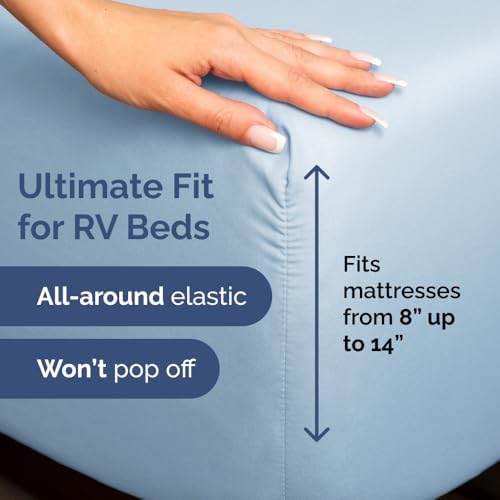 Short Queen Size 4 Piece Bed Sheet Set - RV Short Queen Sheets - Light Blue - Image 3
