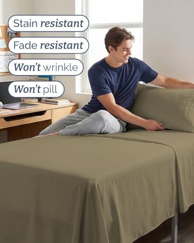 Twin XL 3 Piece Sheet Set - College Dorm Room Essentials - Khaki - Image 5