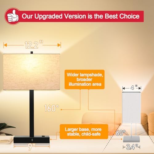 Lynnoland 21" Set of 2 Table lamp with USB A+C & AC Outlets, Touch Control 3-Way Dimmable Nightstand Lamps for Bedroom Living Room Office Reading, Linen Shade Touch Lamps, 3000K LED Bulbs Included - Image 5