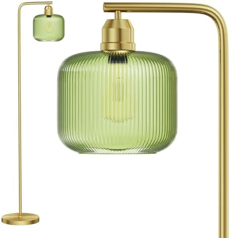 66" Gold Floor Lamp,Standing Lamp with Green Ribbed Glass for Living Room by Karjoefar
