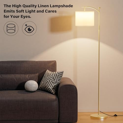 Ambimall 60" Floor Lamp for Living Room with 3 Color Temperatures, Adjustable White Shade with Gold Pole, Tall Lamp for Bedroom Office Classroom Dorm Room, 9W LED Bulb Included - Image 6