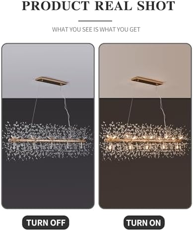 Modern 47.2" Modern Gold Crystal Firework Chandelier, 15-Light Pendant Light Fixture, Rectangle Linear Sputnik Dandelion Chandeliers for Dining Room Kitchen Living Room - Image 4