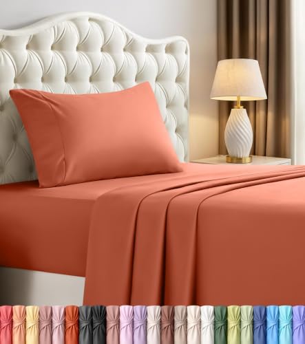 Twin Sheets Set, 3 Pieces 16" Deep Pocket Hotel Luxury Bed Sheets, Orange by UTOPIABEDDING